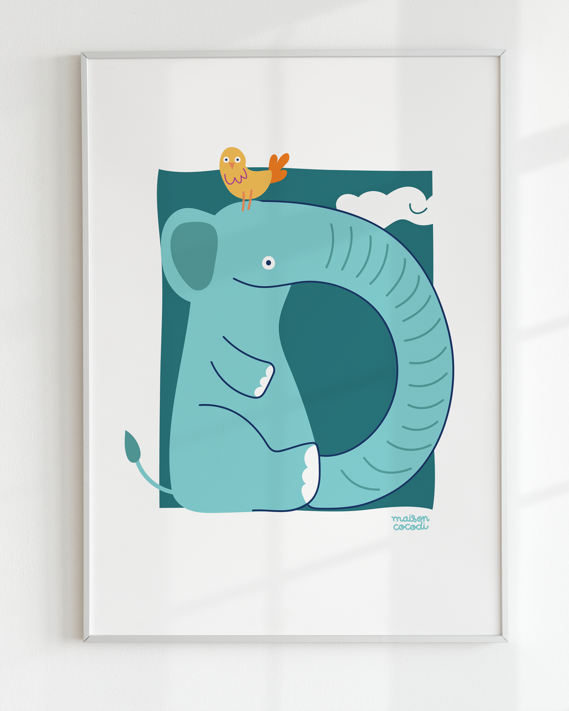 Alphabet Letter Poster for Babies: Elephant shaped letter "D"