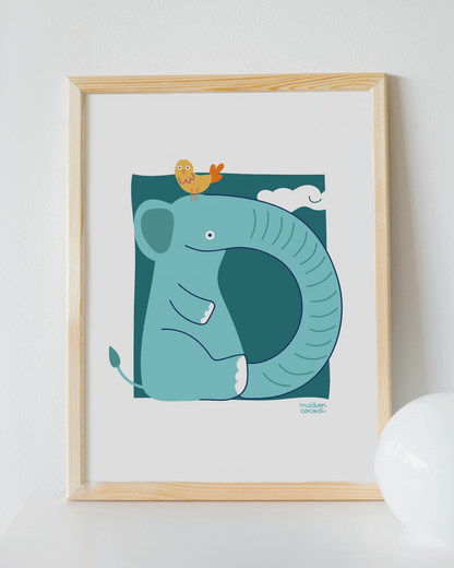 Alphabet Letter Poster for Babies: Elephant shape "D"