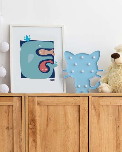 Alphabet Letter Poster for Babies: Whale shaped letter "E"