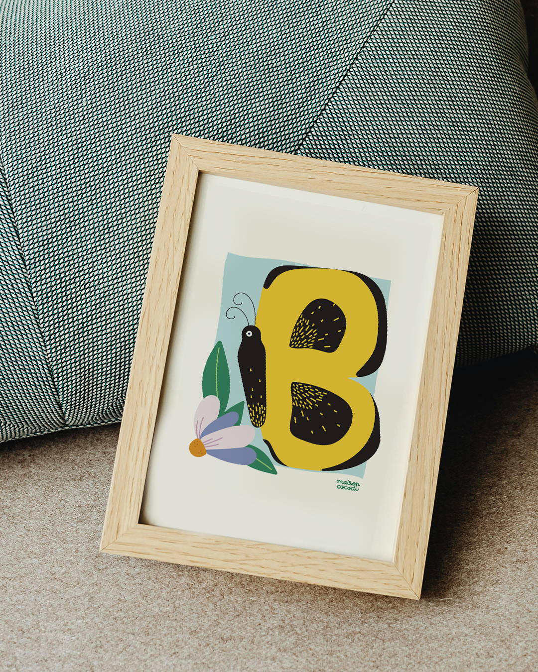 Alphabet Letter Poster for Babies: Butterfly shaped letter "B" tilted